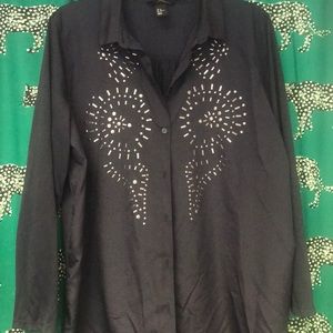 H&M navy blouse with embellished front M